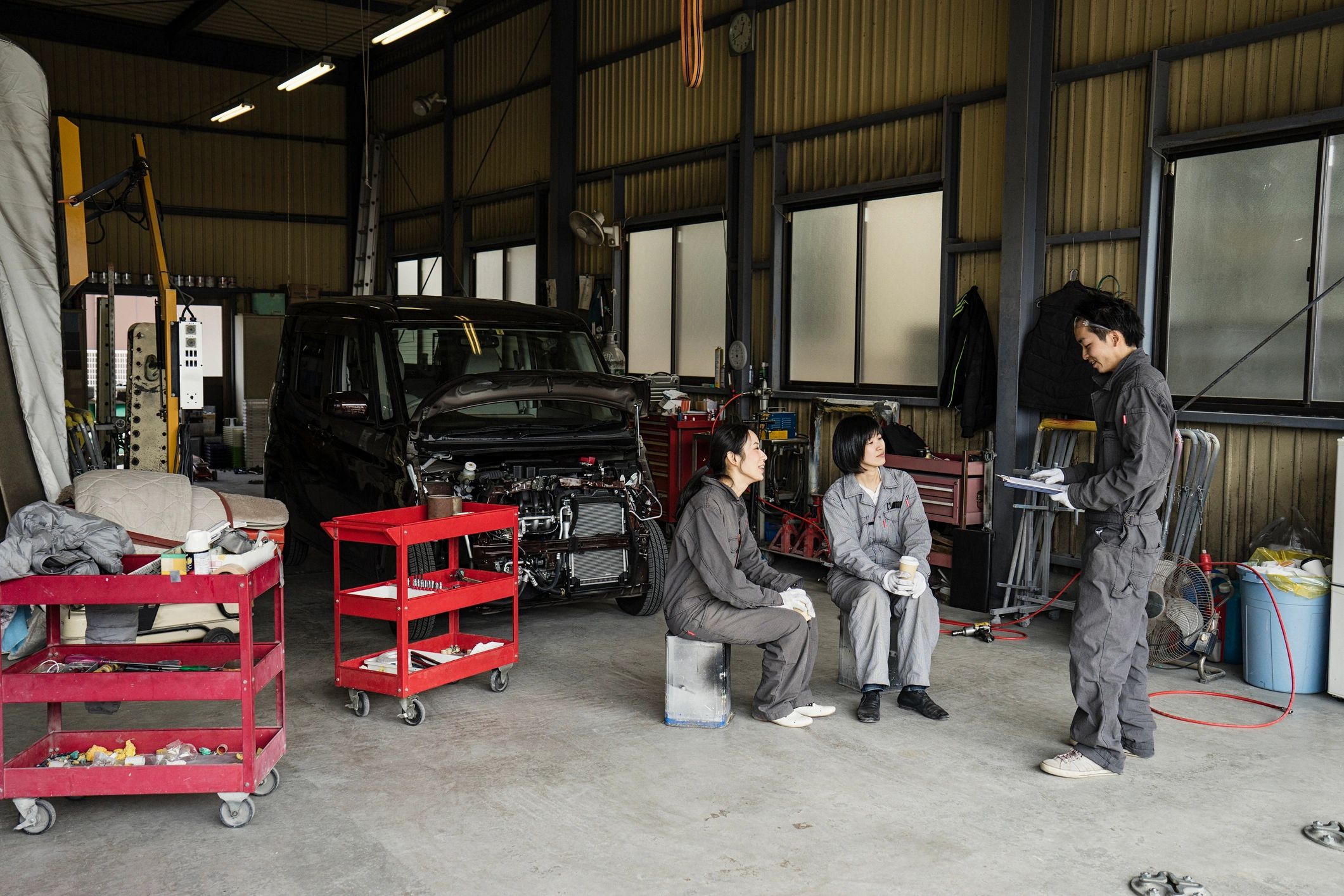 Japanese car repair shop interior